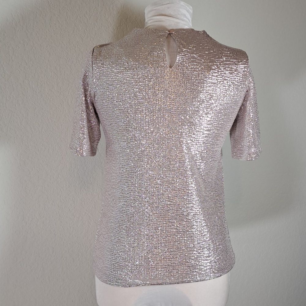 Monteau Los Angeles Women’s Top Shimmer Sparkly Short Sleeve Glitter Metallic S - Picture 4 of 13